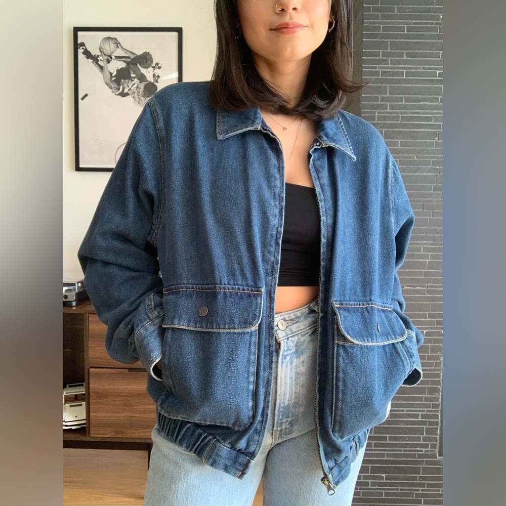 Herschel Supply Co. Denim Bomber Jacket in Rinsed Denim